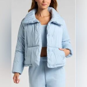 ZELLA Crop Cocoon Puffer Jacket In Blue Fog, NWOT, Small